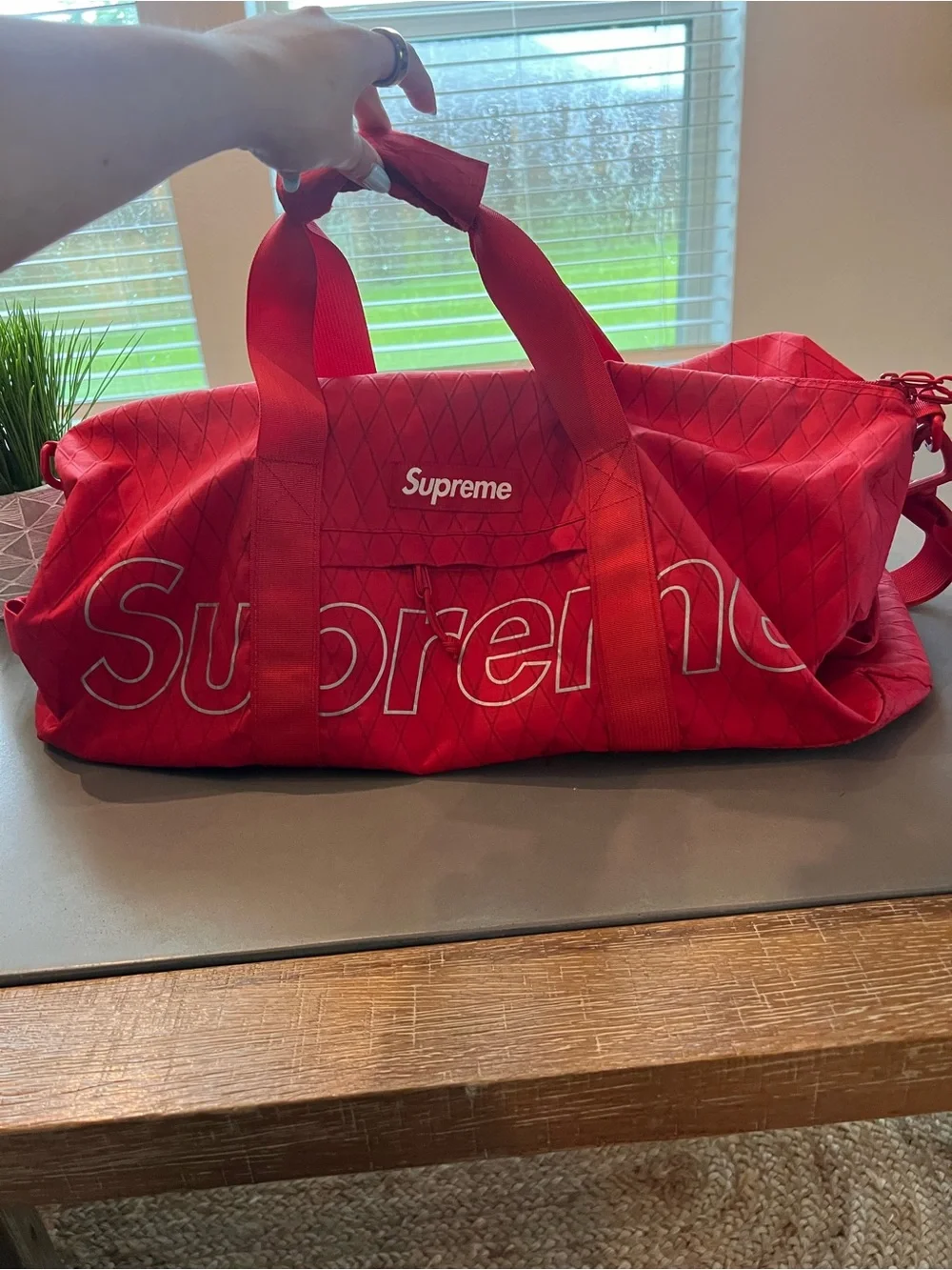 Supreme Red Duffel Bag with Shoulder Strap